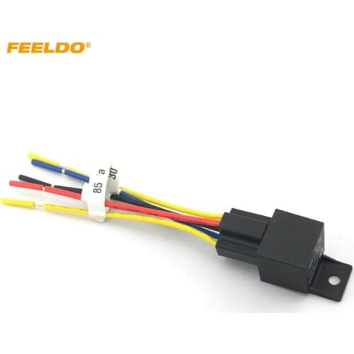 FEELDO 5Pcs Car Automotive JD1914 5-pin 12VDC 40/30A Constant-Closed Relay Controller With Wire Harness