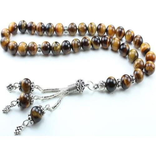 925 Sterling Silver Handmade Rosary with Tiger Eye Natural Stone Beads Middle East Prayer Islamic Muslim Tasbih Made in Turkey
