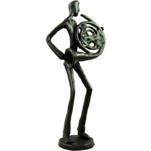 ABSTRACT CAST IRON FRENCH HORN PLAYER STATUE HANDMADE METAL TRUMPETER FIGURINE MUSIC DECOR ART AND CRAFT ORNAMENT ACCESSORIES