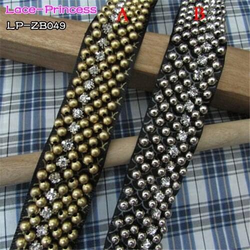 1 yard 2.5CM black fabric gold sliver drill clothing accessories collar flower DIY handmade beading Braid lace trim fabric ZB049