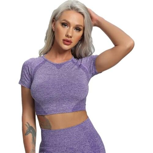 Seamless Yoga Tops Fitness Women Short Sleeve Crop Top Workout Yoga Shirt Solid Sportswear Gym Running Sports Cycling T-shirts