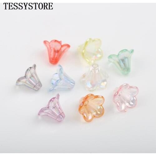 40pcs Plastic Trumpet Flower Shape Beads AB Color Flower Shape Acrylic Beads For Jewelry Making Handmade DIY Accessories