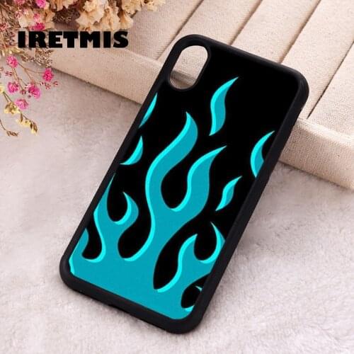 Iretmis 5 5S SE 2020 Phone Cover Case for iPhone 6 6S 7 8 Plus X Xs XR 11 12 Mini Pro Max Silicone TPU Blue flames