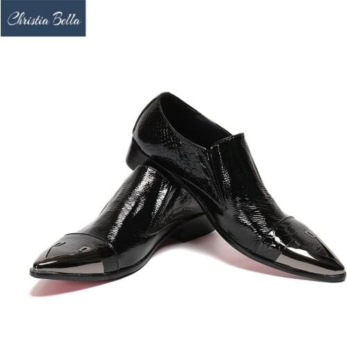 Christia Bella Trend Mens Korean Version Pointed Shoes British Wind Increased Hair Stylist Nightclub Paint Leather Shoes