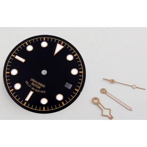 30.4mm Watch Dial + Hands Spare Parts Fit For NH35/NH35A Automatic Movement Black Dial Green Lume Date Window