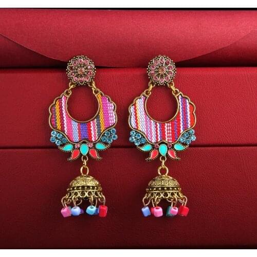 Gypsy Indian Multi color Style Bells bead Drop Dangle Jhumka Earrings Womens Classic Vintage Turkey Tassel Earrings Jewelry