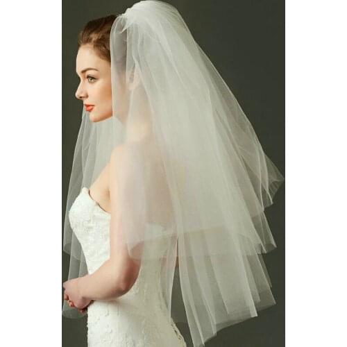 Fashion Wedding Veil Simple Tulle White Ivory Two Layers Bridal Cheap Bride Accessories 75cm Short Women s With Comb