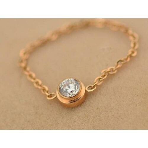 Hot Sale Single Rhinestone Rose Gold Color Stainless Steel Rings