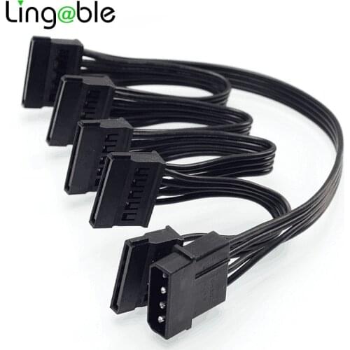 Lingable Molex 4pin IDE 1 to 5 SATA 15Pin Hard Drive Power Supply Splitter Cable for DIY PC Sever 18AWG 4-pin to 15-pin Power