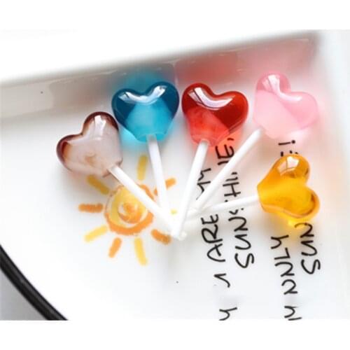10Pcs/lot Simulation Heart Lollipop Resin Cabochon Miniature Fake Food Accessories DIY Scrapbooking Dollhouse Decoration Craft