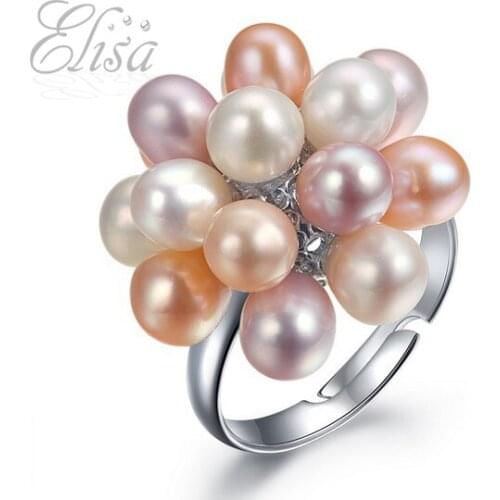 Classic Real Pearl Rings 3-4mm Small Rice Pearl Beads Ring 100% Natural Pearl&Handmade Adjustable Size Women Rings Flower Rings