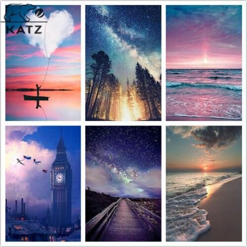 Korean Landscape Diamond Painting Sky Clouds Big Ben Embroidery Crossing Diy Seascape Mosaic Gift Cross Stitch Home Decoration