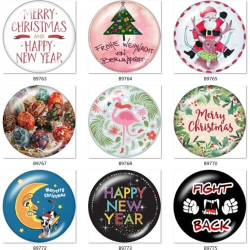 Happy new year Christmas Halloween 12mm/18mm/20mm/25mm Round photo glass cabochon jewelry flat back Making findings B9763