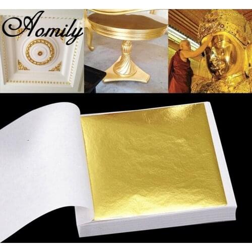Aomily 9x9cm 100 Sheets Practical K Pure Shiny Gold Leaf for Gilding Funiture Lines Wall Crafts Handicrafts Gilding Decoration