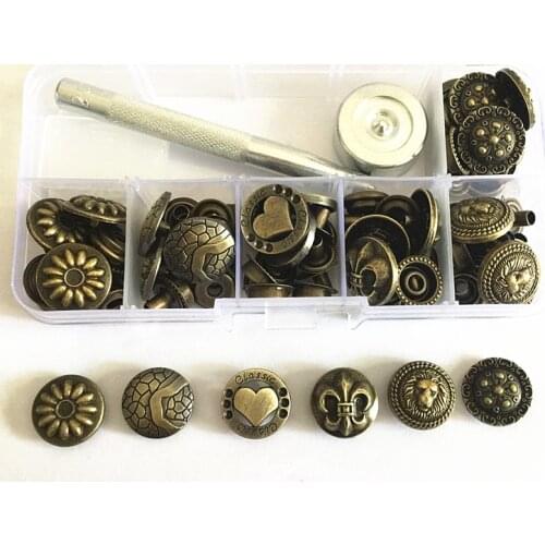 24sets Buttons Metal Snap Fastener Press Stud Buttons Poppers Leather for Coats Craft Jeans Button+Fixing Tools Kit+Storage Box