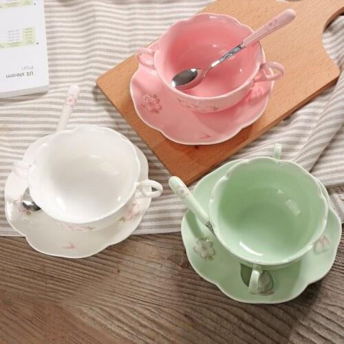 Creative Salad Plate Set Sakura Embossed Birds Nest Bowl Three-piece Set Ceramic Binaural Soup Bowl Fruit Cereal Plates Dessert