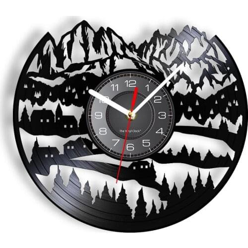 Alps Mountain Vinyl Record Wall Clock Modern Office Home Decor Wall Watch Swiss Snow Mountain Landscape Shadow Art Wall Clock