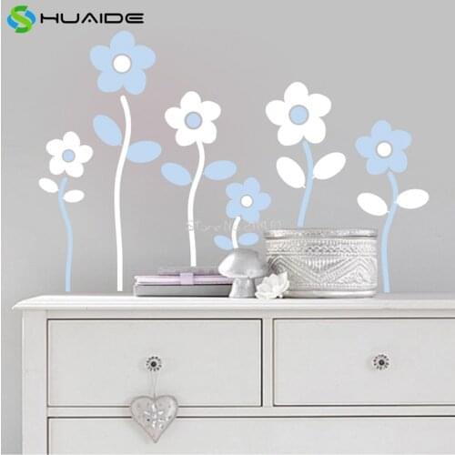 3 Flowers Growing Wall Stickers For Kids Room Baby Room Nursery Wall Decal Mural Removable DIY Floral Wall Tattoo Mural A606