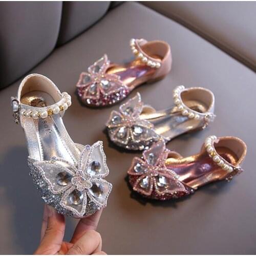 New Girls Single Princess Sandals Pearl Childrens Flat Shose Kid Baby Bowknot Sandals Summer