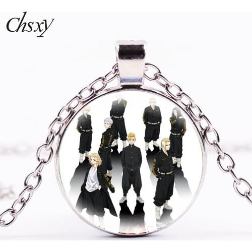New Anime Tokyo Revengers Pendant Necklace Round Cute Cartoon Characters Necklace Chain Handmade Glass Cabochon Jewelry Gift