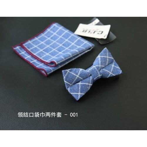 New style cotton plaid multicolor suit bow tie handkerchief suit two-piece bow tie pocket square