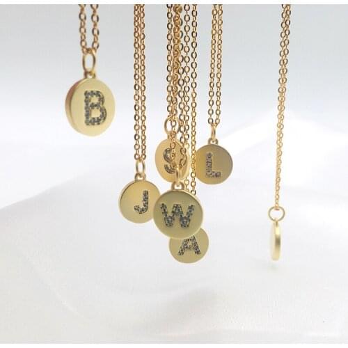 A-Z 26 Letter Disc Initial Chain Necklace Brass Exquisite Chain Zircon Copper Letters Printed Name Necklace High Quality Gift