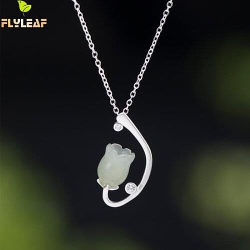 Green Jade Magnolia Flower Pendant Necklace For Women 925 Sterling Silver Original Chinese Style Female Vintage Jewelry 2021 New