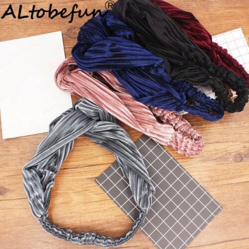ALTOBEFUN Striped Women Fashion Velour Elastic Headband Hair Holder Girl Bandanas Hair Accessories Lady Yoga Hairbands SS020