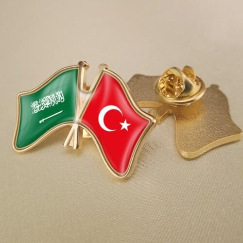 Saudi Arabia and Turkey Crossed Double Friendship Flags Lapel Pins Brooch Badges