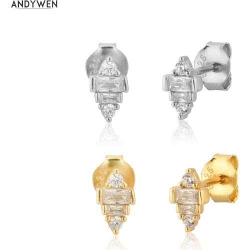 ANDYWEN 925 Sterling Silver Classic Stud Earring Zircon CZ Fashion Fine Jewelry Luxury Crystal Jewels Making Wedding Gift