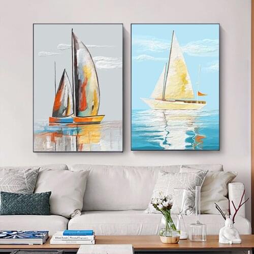 Modern sailing Boat Canvas Painting Poster and Prints colorful seascape Wall Art Picture for Living Room Bedroom Home Decoration