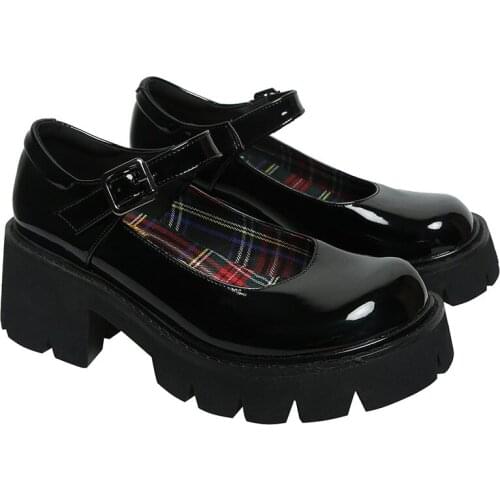 Retro Lolita Shoes Women Patent leather Harajuku Shoes Casual Creepers Punk Heels Ladies Platform Pumps Gothic Black Boots