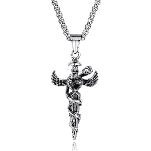Stainless Steel Vintage Snake Sword Punk Rock Pendant Necklace Jewelry Red Black Stone Cross Necklaces Gift For Him with Chain