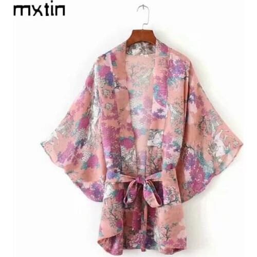 Boho Vintage Summer Tops Floral Print with Washes Kimono Women 2019 Fashion Cardigan V Neck Beach Chic Blouses Shirts Blusas