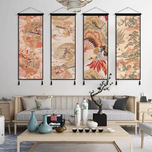 Japanese Style Wall Paintings Zen Peony Picture Canvas Painting Poster Pictures Wall Art Wood Hanging Room Decor Aesthetic