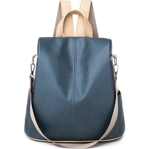 Khamezoa Female bag 2021 new edition pu blue black fashionable ladies' bag independent stand backpack bag girl women hot bag