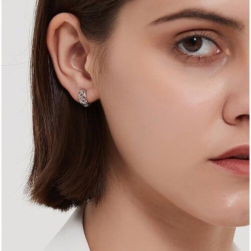 925 Sterling Silver Mesh Hollow Hoop Earrings Women 2021 New Fashion Personality Versatile Ear Accessories