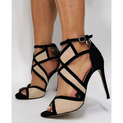 Fashion hollow style woman high heel peep toe sandal contrast color high heel woman sandal real photos plus size sandal