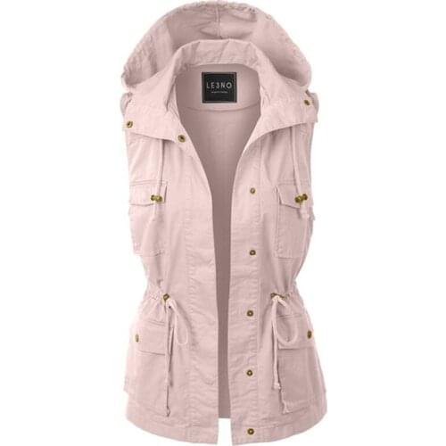 2021 New Autumn Winter Women Vest Hooded Coat Sleeveless Pocket Solid Color Casual Button Warm Ladies Female Vests Draw String