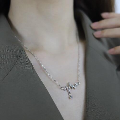 Beating Heart Geometric Round ECG Long Pendant Zircon Necklace for Fashion Women Minimalist Fine Jewelry Cute Accessories Gift