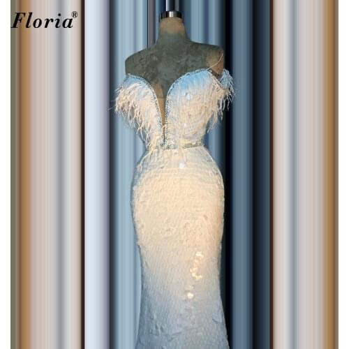 Plus Size White Sequins Prom Dresses Mermaid Arabic Evening Dresses Women Party Night Sexy Cocktail Dresses Formelle Robes