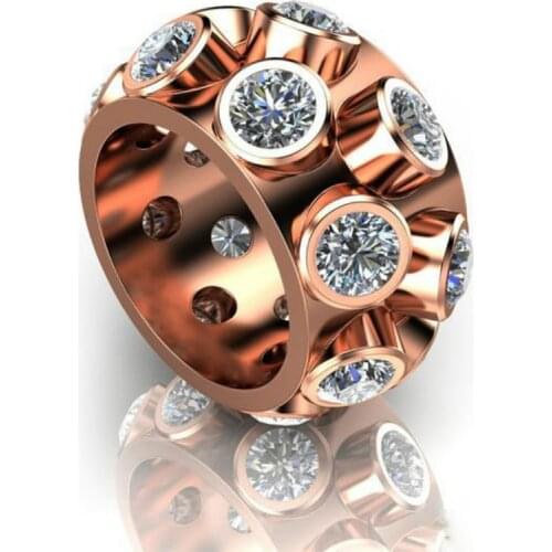 2019 Popular Jewelry Women Vintage Rose Gold Cubic Zirconia Stone Inlay Ring Valentines Day Birthday Gift