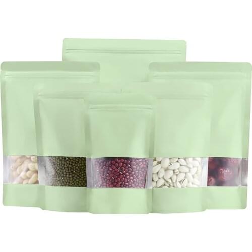 100Pcs/Lot Cyan Aluminum Foil Stand Up Bag with Frosted Window Zip Lock Grip Seal Tear Notch Doypack Food Dry Fruit Nut Pouches