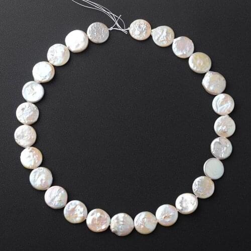 2 Strands 14mm Natural White Baroque button pearls Beads 15.5