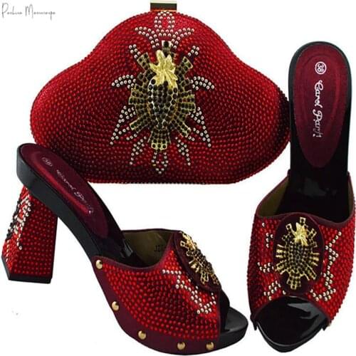 2021 African New Arrival Italain Design Nigerian Fashion Style Party Wedding Ladies Shoes and Bag Set in Wine Color