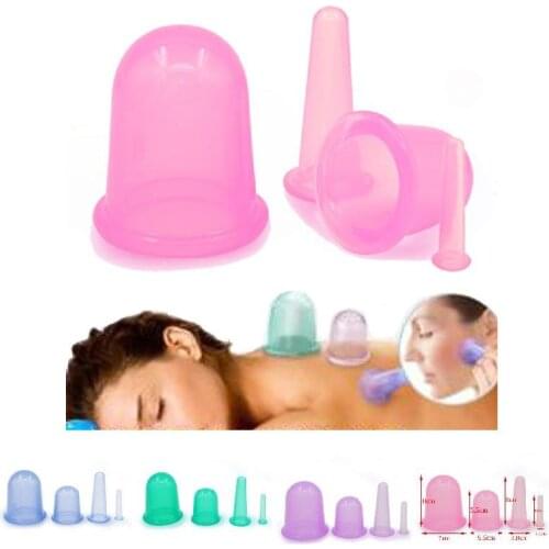 4pcs Silicone Jar Vacuum Cuppings Cans for Body Neck Facial Massage Suction Cans Anti Cellulite Cups Set Health Care Tool