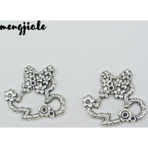 7pcs/lot Charm Rabbit Flower Rabbit Charms For Jewelry Making Antique Silver Rabbit Charms 25x22.5mm