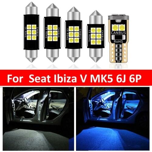 9Pcs Car White Interior LED Light Bulbs Package Kit For 2009-2016 Seat Ibiza V MK5 6J 6P Map Dome Trunk Lamp Ice Blue