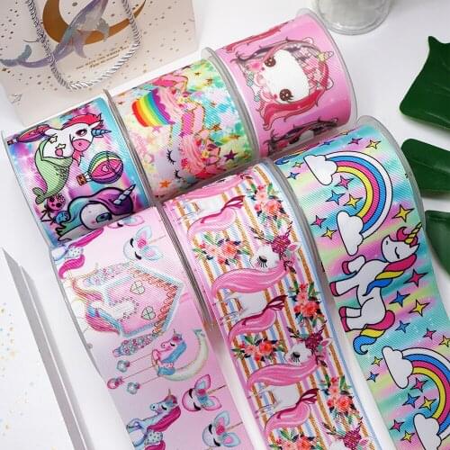 DIY Cartoon Unicorn Printed Grosgrain Ribbon For Craft Supplies Sewing Accessories 5 Yards. 25413