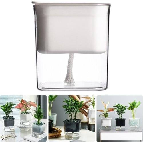 2 Layer Design Clear Plastic Automatic-Watering Planter Flowerpot for House Plants Indoor Plants Home Decoration Flower Pots